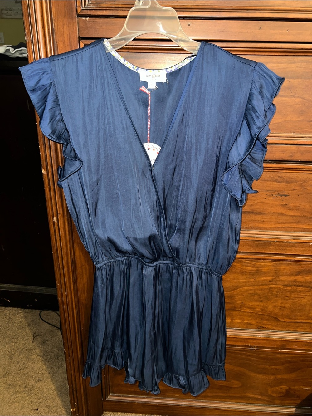 Umgee Navy Ruffle Sleeve Romper